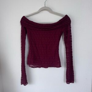Cotton Candy LA Lace-Trim Off-Shoulder Top in Deep Berry
